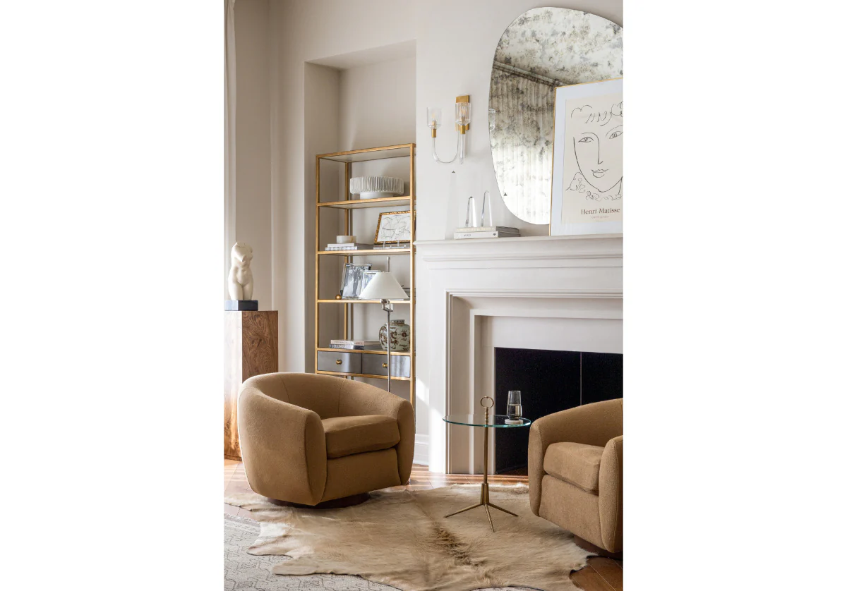 COCOON SWIVEL TILT CHAIR |  Mohair Wool Blend in Camel - Image 10