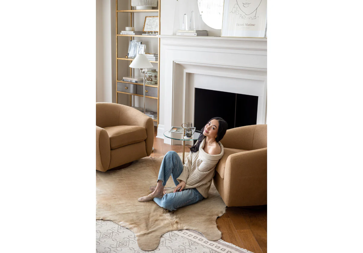 COCOON SWIVEL TILT CHAIR |  Mohair Wool Blend in Camel - Image 11