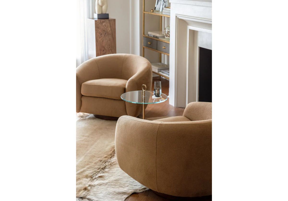 COCOON SWIVEL TILT CHAIR |  Mohair Wool Blend in Camel - Image 13