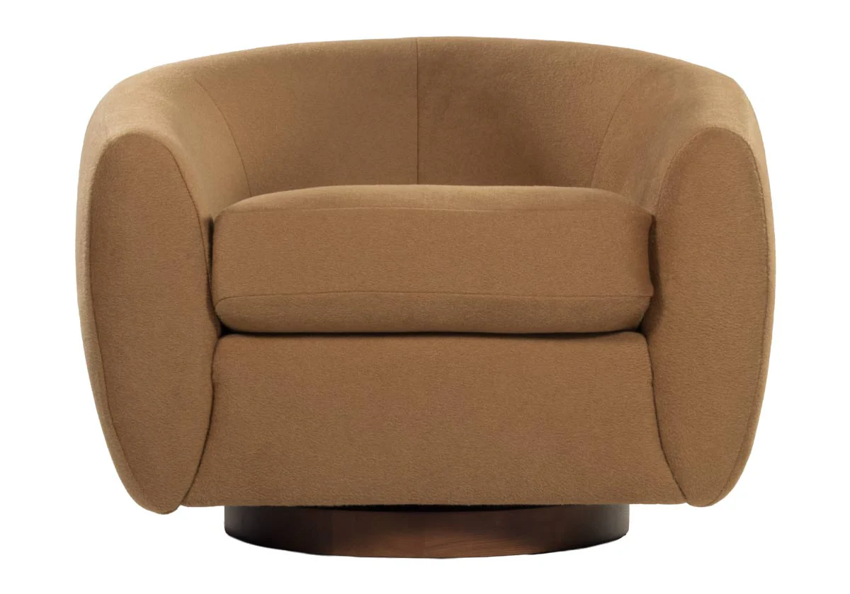 COCOON SWIVEL TILT CHAIR |  Mohair Wool Blend in Camel - Image 3