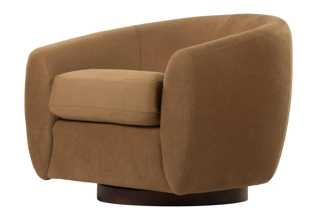COCOON SWIVEL TILT CHAIR |  Mohair Wool Blend in Camel - Image 4