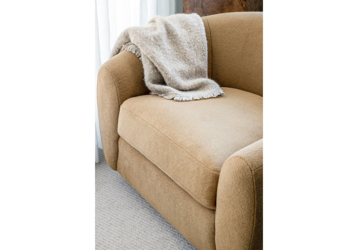 COCOON SWIVEL TILT CHAIR |  Mohair Wool Blend in Camel - Image 7