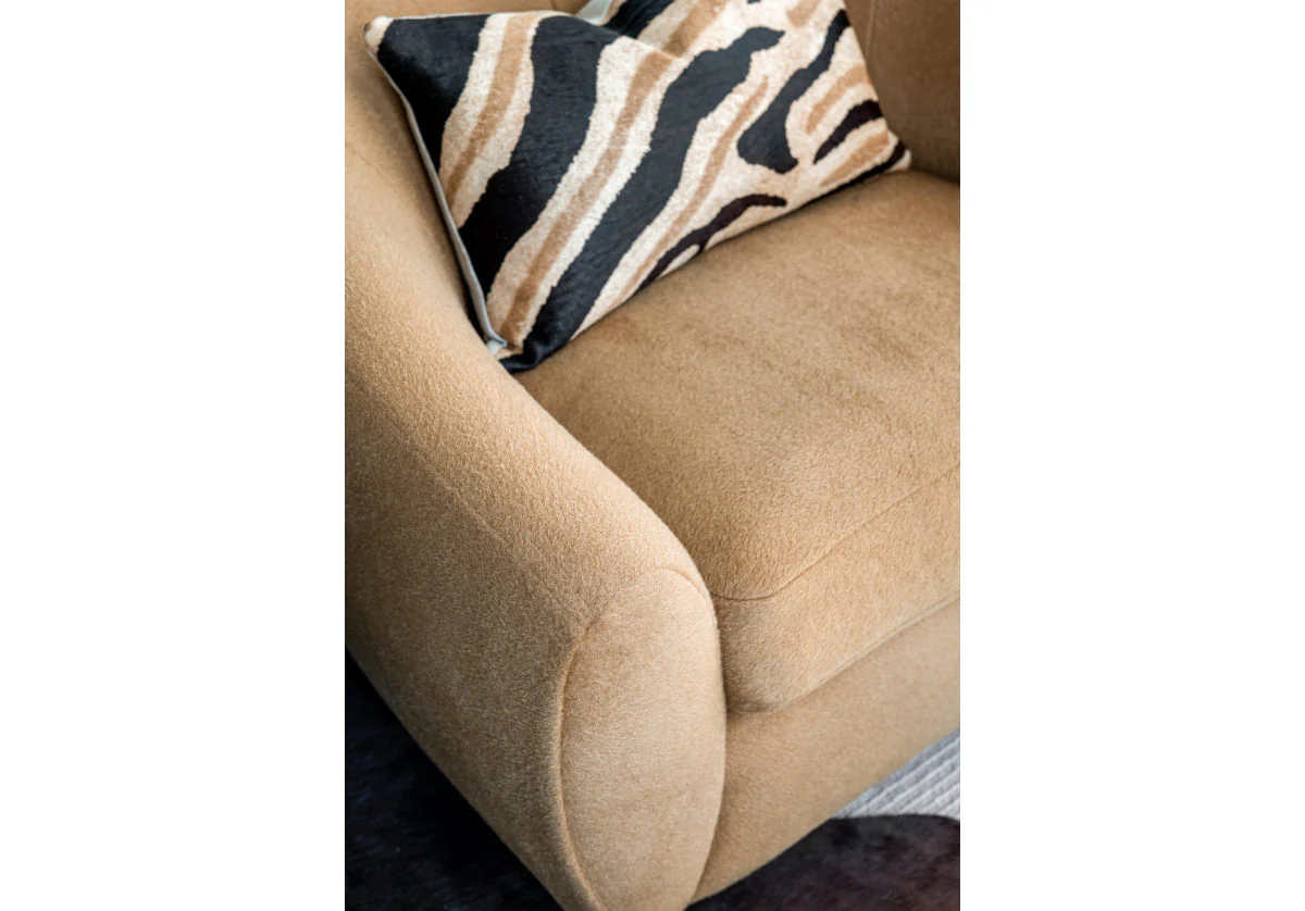 COCOON SWIVEL TILT CHAIR |  Mohair Wool Blend in Camel - Image 9